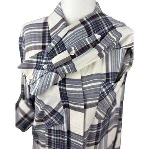 NEW Cloth & Stone XS Plaid Split back Long Sleeve Button Down Shirt Purple White